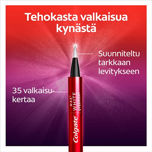 Kynä riittää 35 valkaisukertaa ja on tarkka levittää Kynä riittää 35 valkaisukertaa ja on tarkka levittää